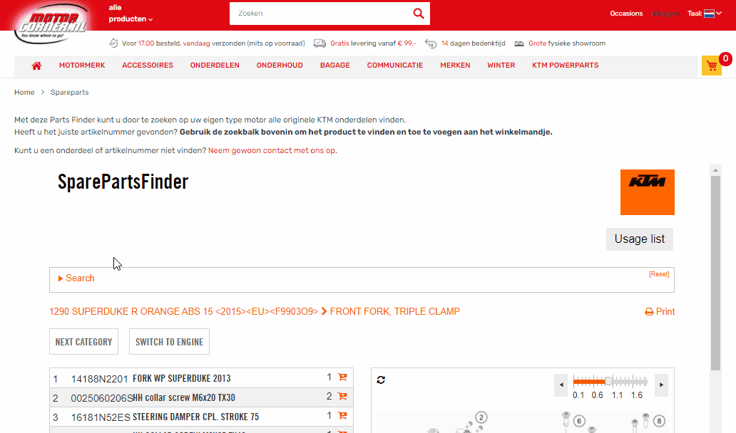 Partsfinder voorbeeld